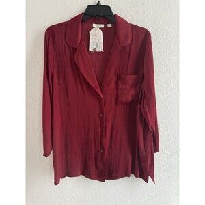 Van Winkle & Co Pajama Top Womens large red Satin Button-Up 3/4 Sleeve blouse
